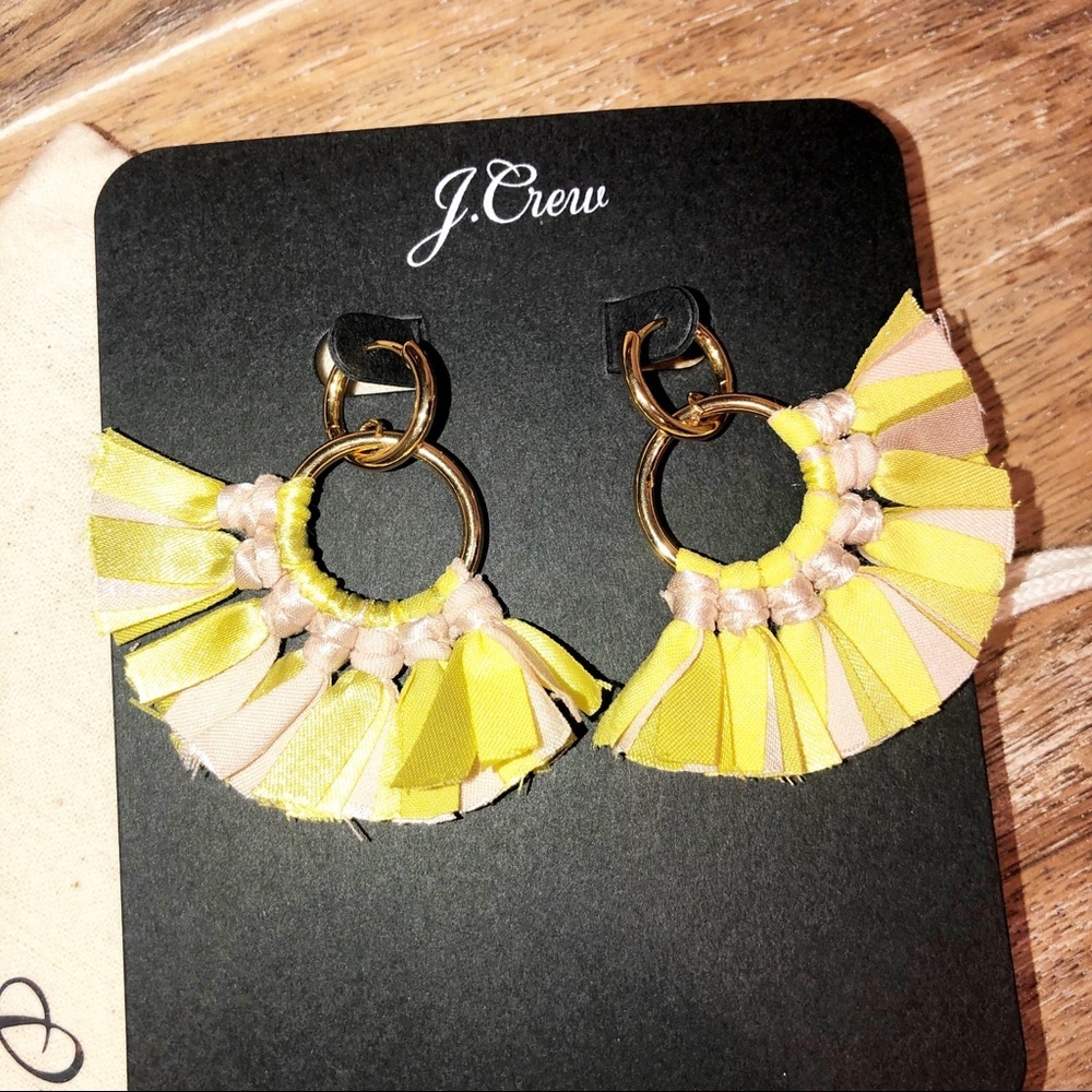J CREW NWT Conga Fabric Drop Earring Gold Yellow Vacay Tropical